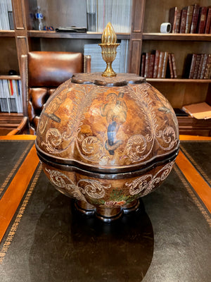 Maitland Smith Round Lidded Box with Painted Monkey Motif