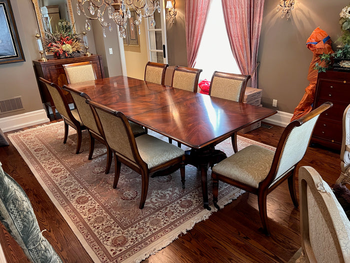 Magnificent Burled Wood Double Pedestal Dining Table + 10 Chairs