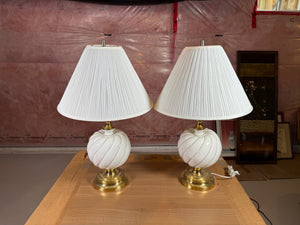 Pair of Vintage White Ceramic and Brass Table Lamps