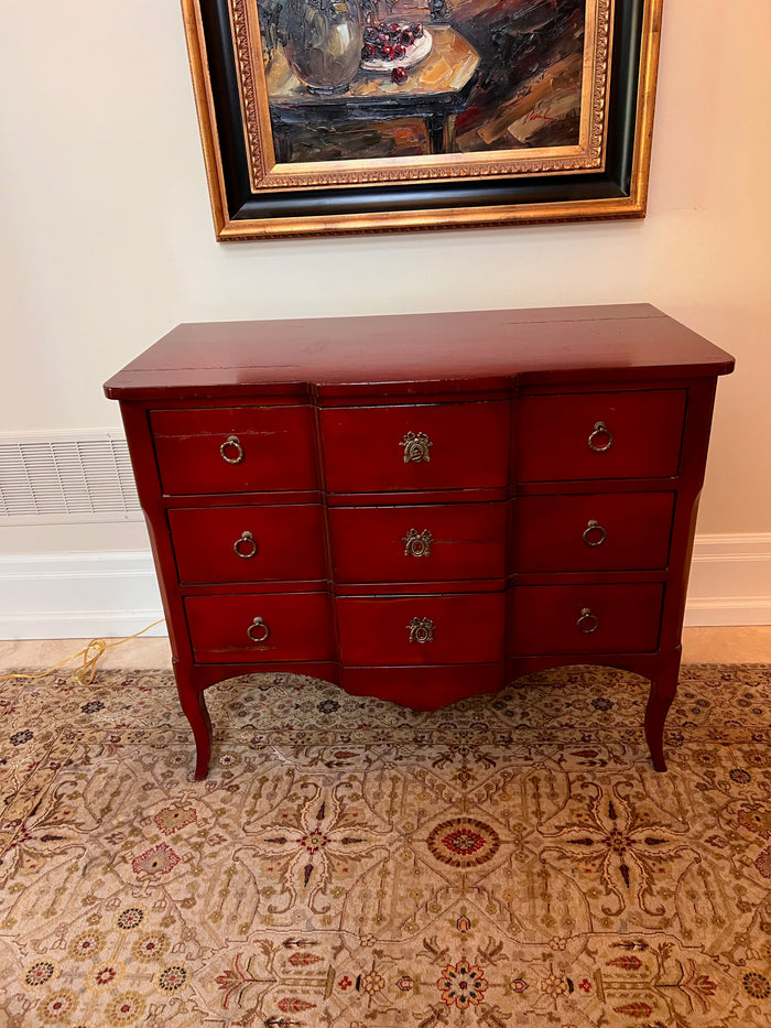 Red Painted Commode Chest with 3 Drawers