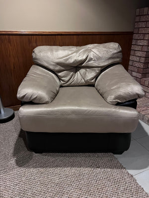 Beige and Brown Faux Leather Armchair