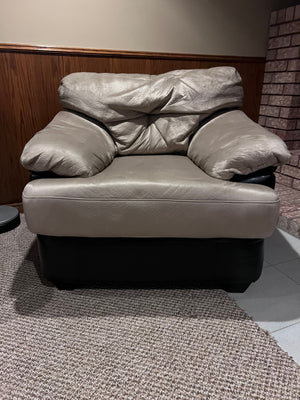 Beige and Brown Faux Leather Armchair