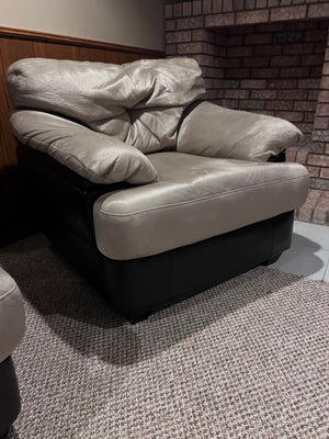 Beige and Brown Faux Leather Armchair