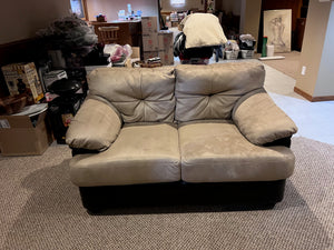 Beige and Brown Faux Leather Love Seat