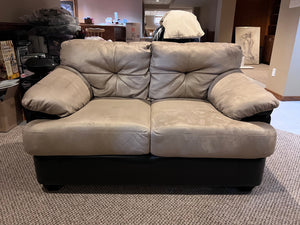 Beige and Brown Faux Leather Love Seat