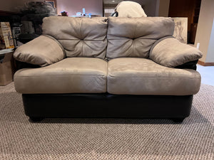 Beige and Brown Faux Leather Love Seat