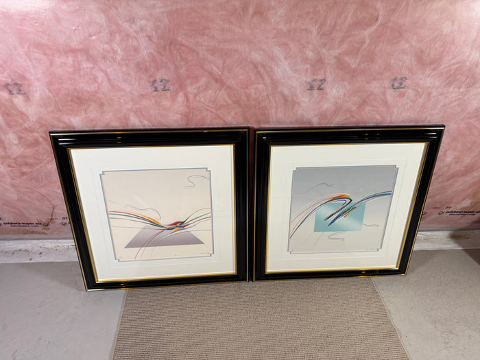 Pair of Elba Alvarez 'B' & 'E' Framed Abstract Lithographs