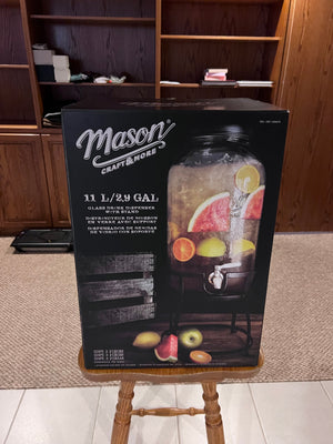 BRAND NEW Mason Craft & More 11L Glass Drink Dispenser with Stand