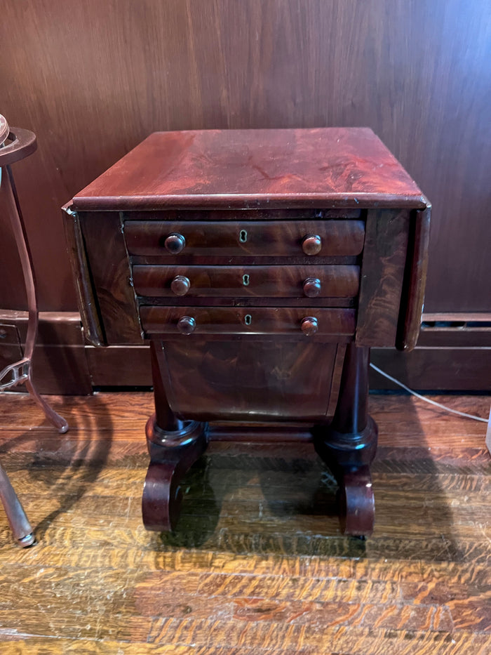 Antique 'American Empire' Burled Wood Drop Leaf Accent Table on Casters