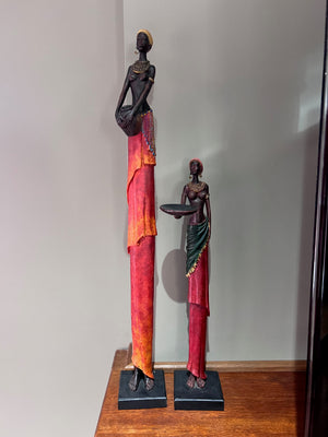 2 African Women Resin Decor Sculptures