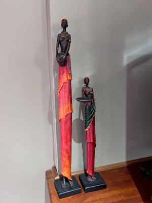 2 African Women Resin Decor Sculptures