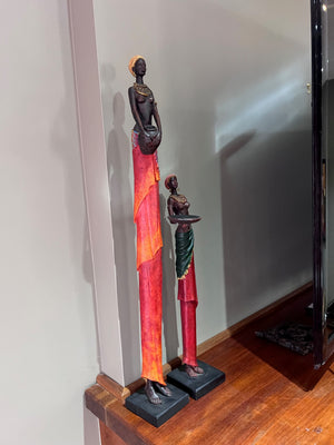 2 African Women Resin Decor Sculptures