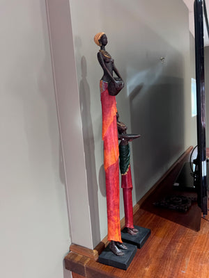 2 African Women Resin Decor Sculptures
