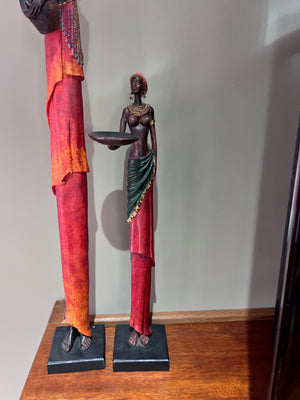 2 African Women Resin Decor Sculptures