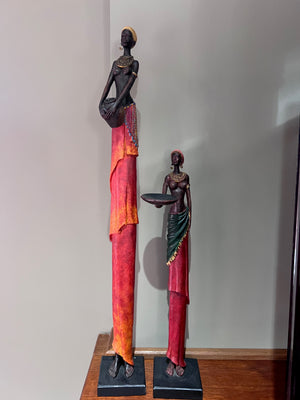 2 African Women Resin Decor Sculptures