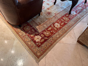 100% Wool Red/Beige Area Rug- 12ft x 8.10ft
