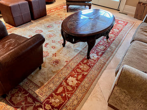 100% Wool Red/Beige Area Rug- 12ft x 8.10ft