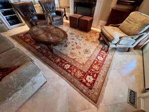 100% Wool Red/Beige Area Rug- 12ft x 8.10ft