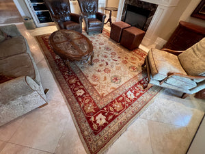 100% Wool Red/Beige Area Rug- 12ft x 8.10ft
