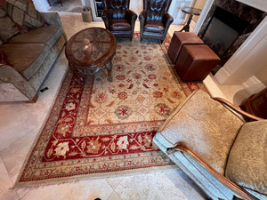 100% Wool Red/Beige Area Rug- 12ft x 8.10ft