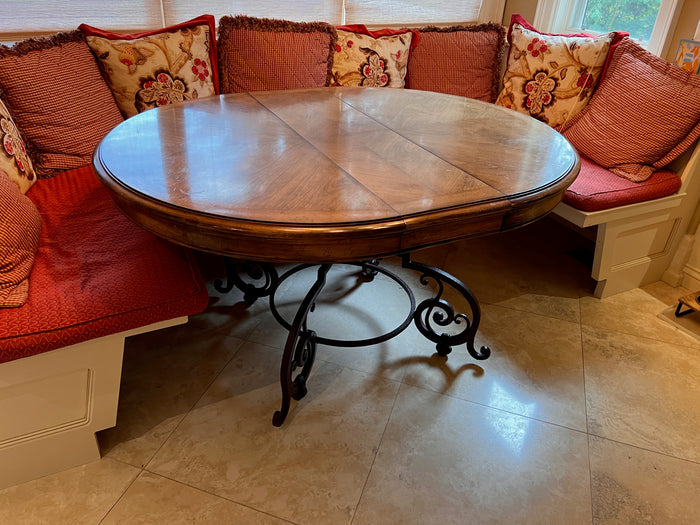Oak Dining Table with Wrought Iron Base