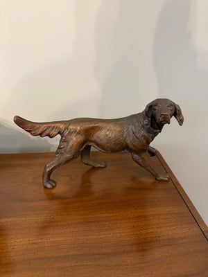 Painted metal dog decor, bronzed finish