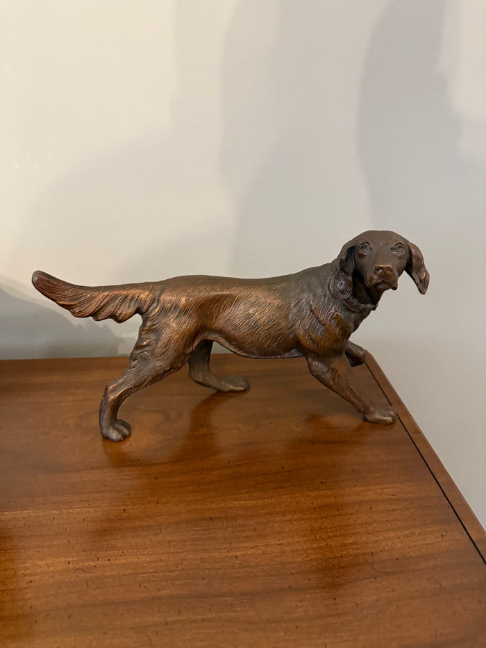 Painted metal dog decor, bronzed finish