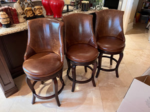 3 Hancock & Moore Brown Leather 'Watson' Counter Stools