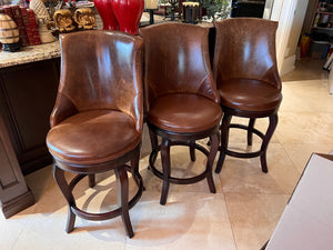 3 Hancock & Moore Brown Leather 'Watson' Counter Stools