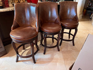 3 Hancock & Moore Brown Leather 'Watson' Counter Stools
