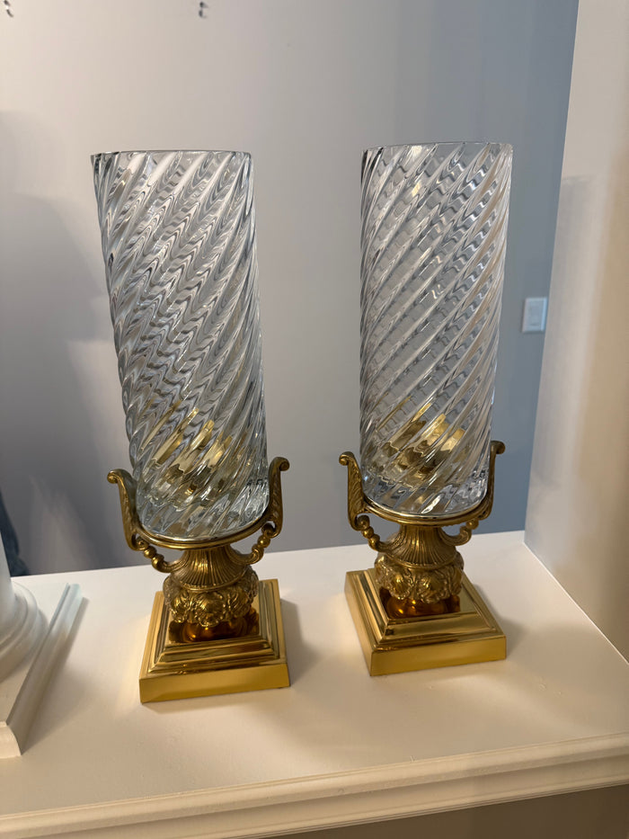 Pair of glass and brass candle holders from Martin Daniel (*retail $480)