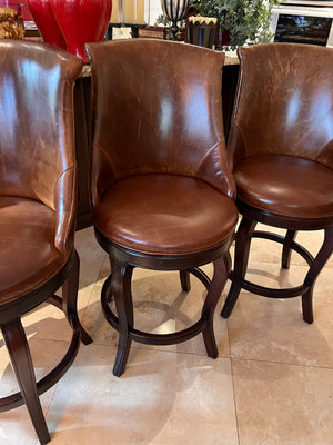3 Hancock & Moore Brown Leather 'Watson' Counter Stools