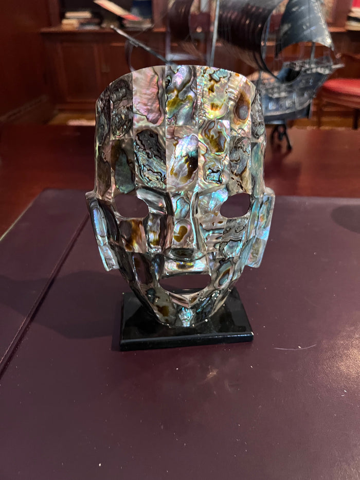 Mexican Mayan mother of pearl mask sculpture