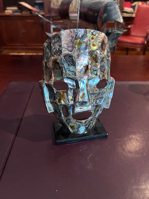 Mexican Mayan mother of pearl mask sculpture