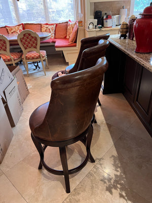 3 Hancock & Moore Brown Leather 'Watson' Counter Stools