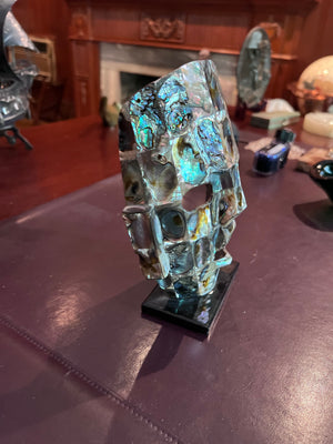 Mexican Mayan mother of pearl mask sculpture