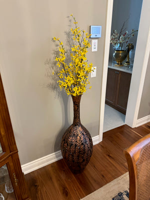Metal decorative floor vase with faux arrangement