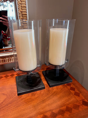 Pair of Pottery Barn Glass Hurricane Lamps