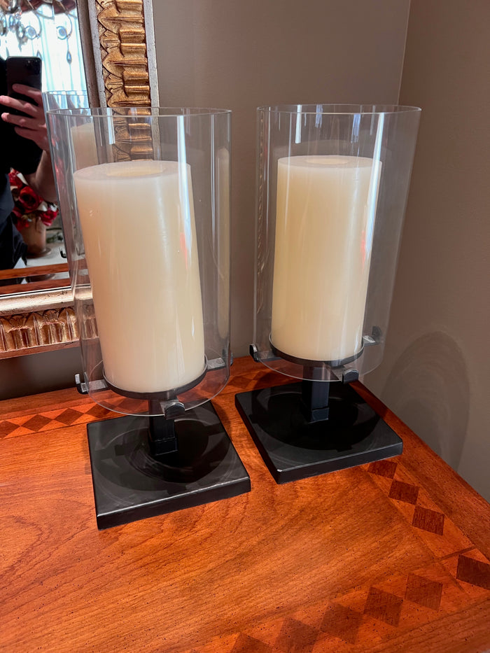 Pair of Pottery Barn Glass Hurricane Lamps