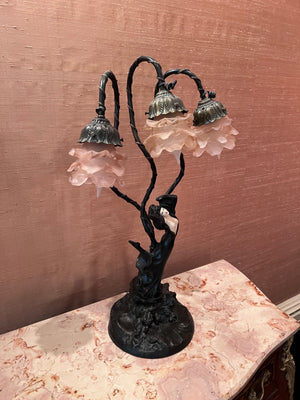 Art Nouveau Bronze 3 Light Figural Lamp, "Top Risque" after Auguste Moreau