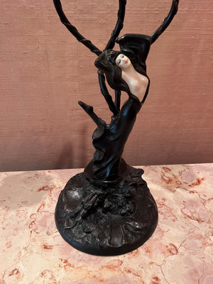 Art Nouveau Bronze 3 Light Figural Lamp, "Top Risque" after Auguste Moreau