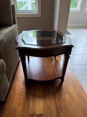 Vintage wood and glass side table