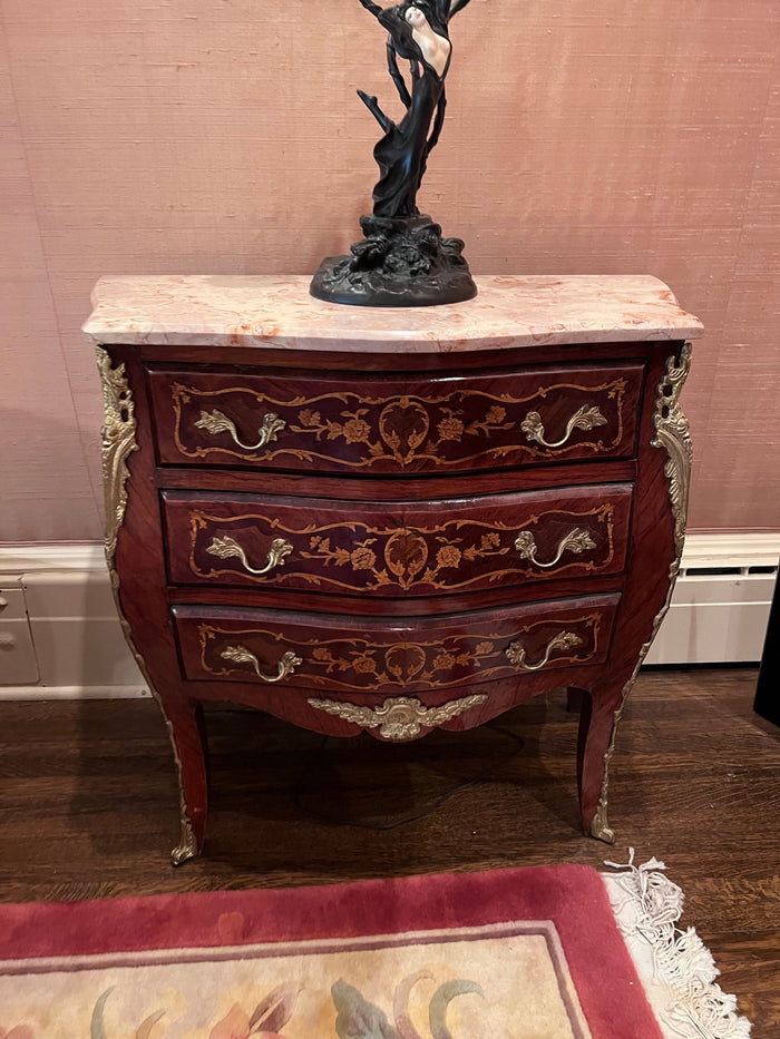 French Louis XV Marble Top Bombe Commode 3 Drawer Chest # 2