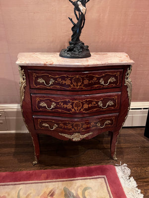 French Louis XV Marble Top Bombe Commode 3 Drawer Chest # 1