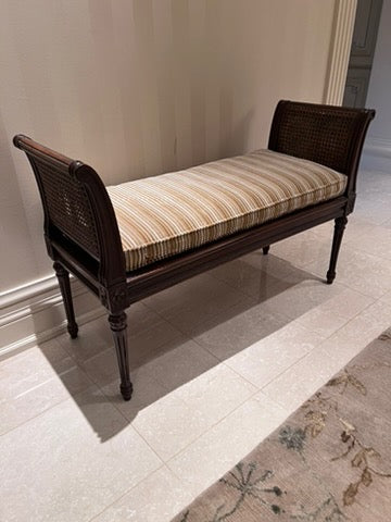 English Regency Style Mahogany Caned Window Bench with Cushion