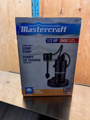 BRAND NEW Mastercraft 1/3 HP 3600 U.S. GPH Submersible Sump Pump (*retail $230)