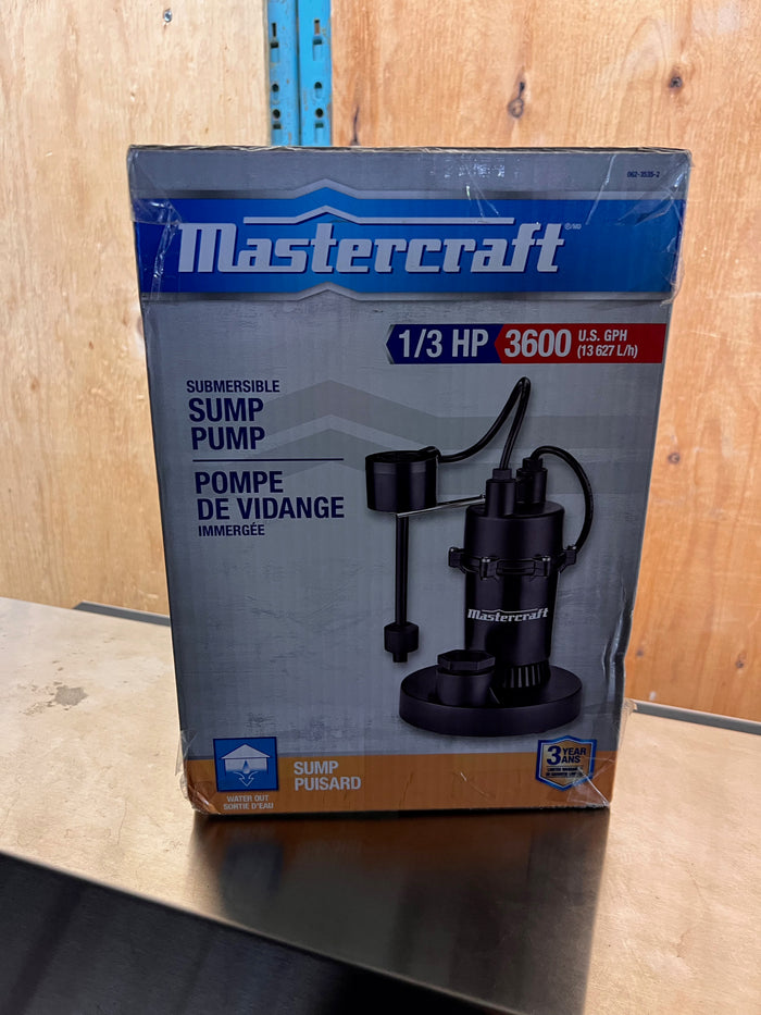 BRAND NEW Mastercraft 1/3 HP 3600 U.S. GPH Submersible Sump Pump (*retail $230)