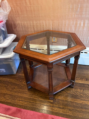 Vintage Glass Top Hexagon Side Table