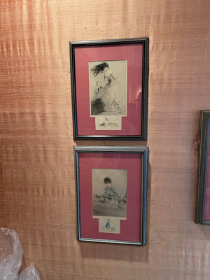 2 Louis Icart Signed Sketches/Etchings- 'WW1 Women'