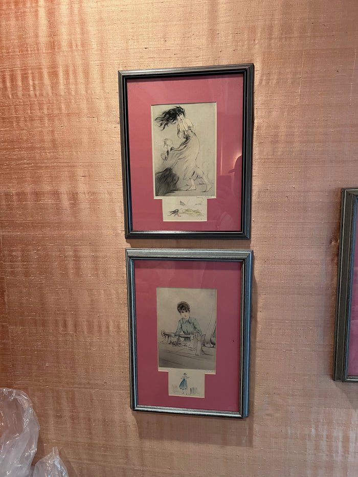 2 Louis Icart Signed Sketches/Etchings- 'WW1 Women'